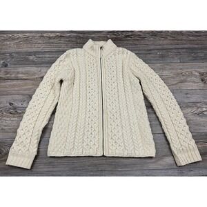 Inis Crafts Sweater Women Front Zip Wool Cable Knit Ireland Cabincore Nordic MED